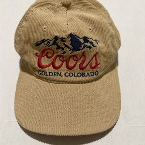 coors beer tan corduroy hat, golden colorado, snapback, os, adj strap #1482